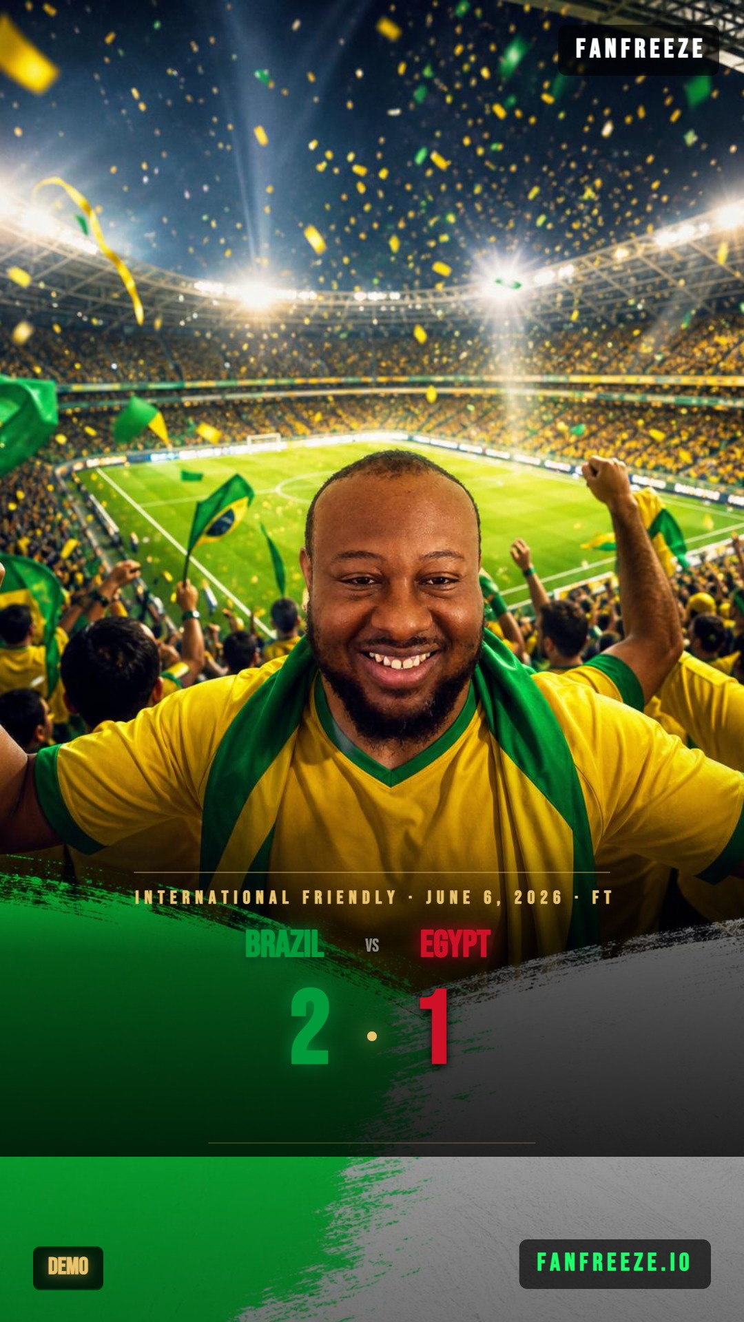 Brazil 2-1 Egypt FanFreeze celebration card